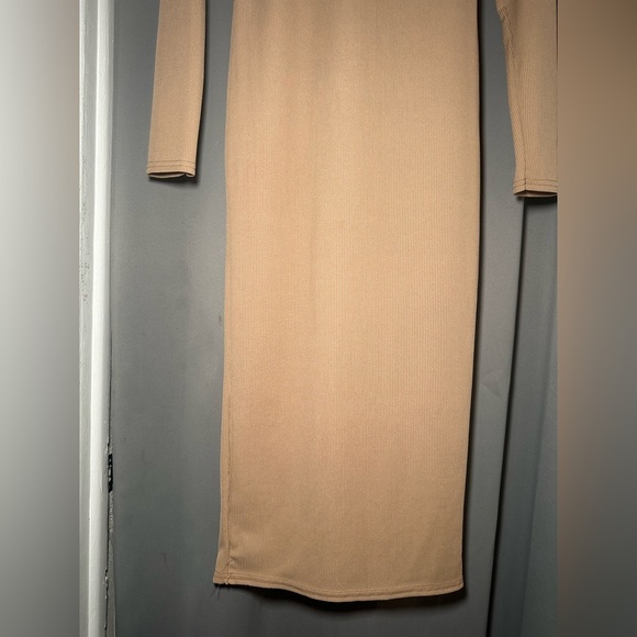 PrettyLittleThing Tan Ribbed Long Sleeve Midi Dress Size 10 - Picture 8 of 11